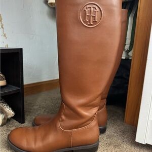 Tommy Hilfiger Tall Leather Riding Boots in Cognac Brown